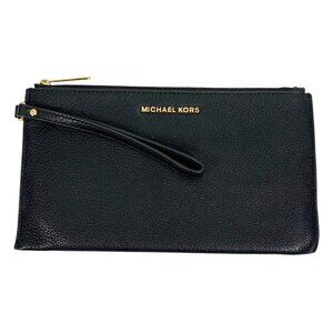 Michael Kors Jet Set Large Women Leather Top Zip Clutch Wristlet Wallet (Black)